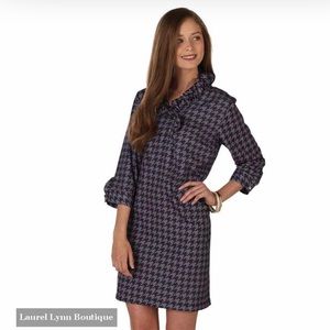 Whitney Ruffle Dress - Gray and Black Houndstooth